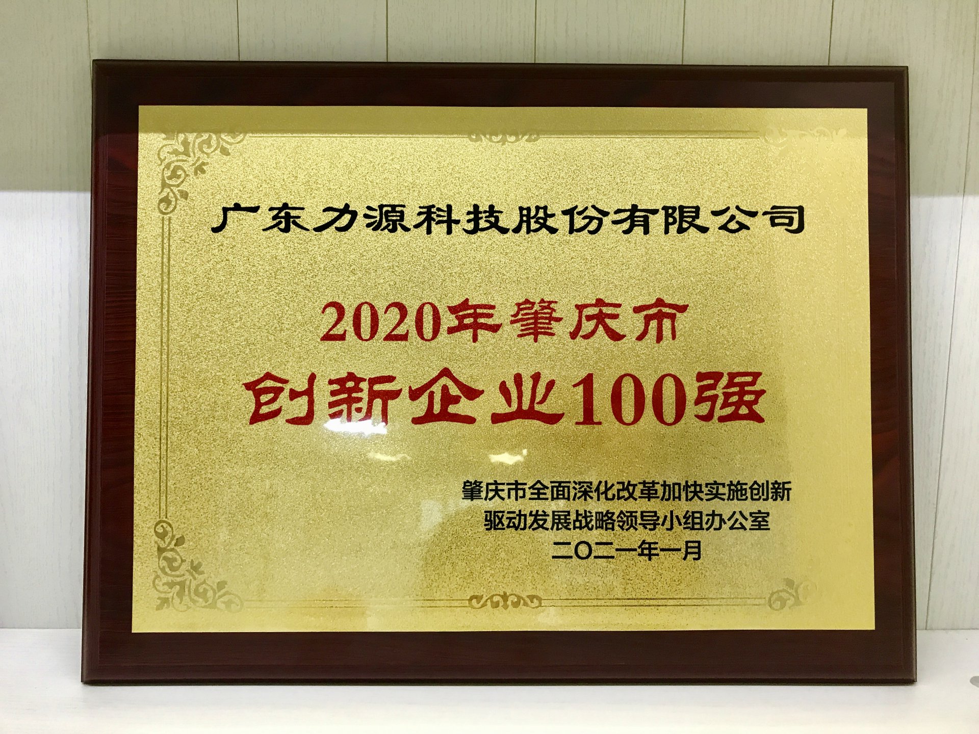 力源科技榮獲2020年“肇慶市創(chuàng)新百強(qiáng)企業(yè)稱號”